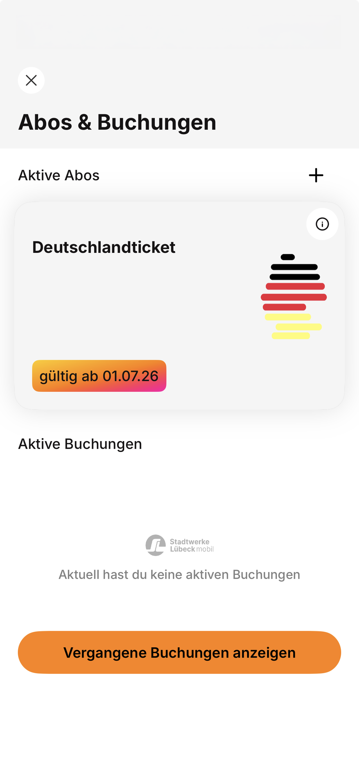 Screenshot der Lümobil App mit dem Bereich der Aboverwaltung