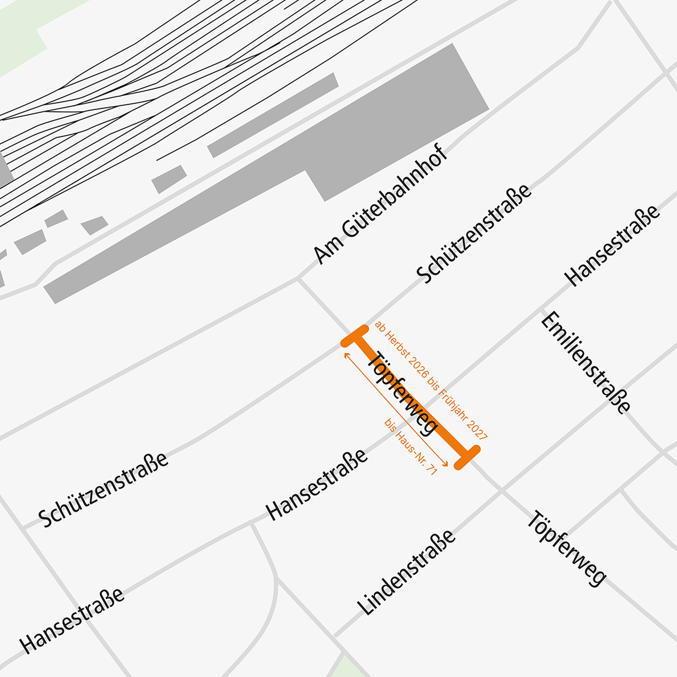 Grafik der Fernwärme Netzerweiterung von Kreuzung Töpferweg/Schützenstraße bis Töpferweg 71