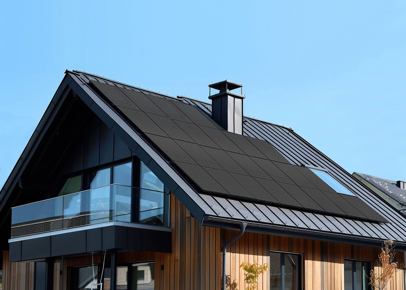 Hausdach mit schwarzen PV-Modulen (KI generiert)