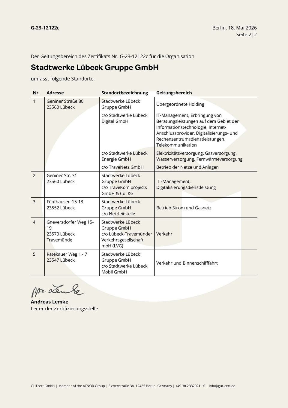 DIN EN ISO/IEC 27001: Stadtwerke Lübeck Gruppe (Seite 2)