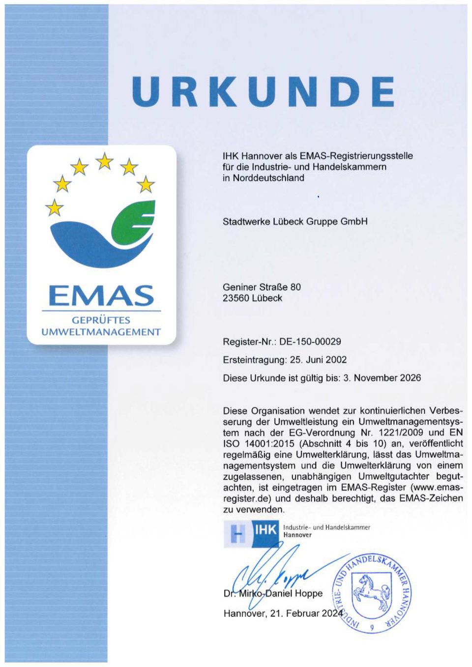 EMAS: Stadtwerke Lübeck Gruppe