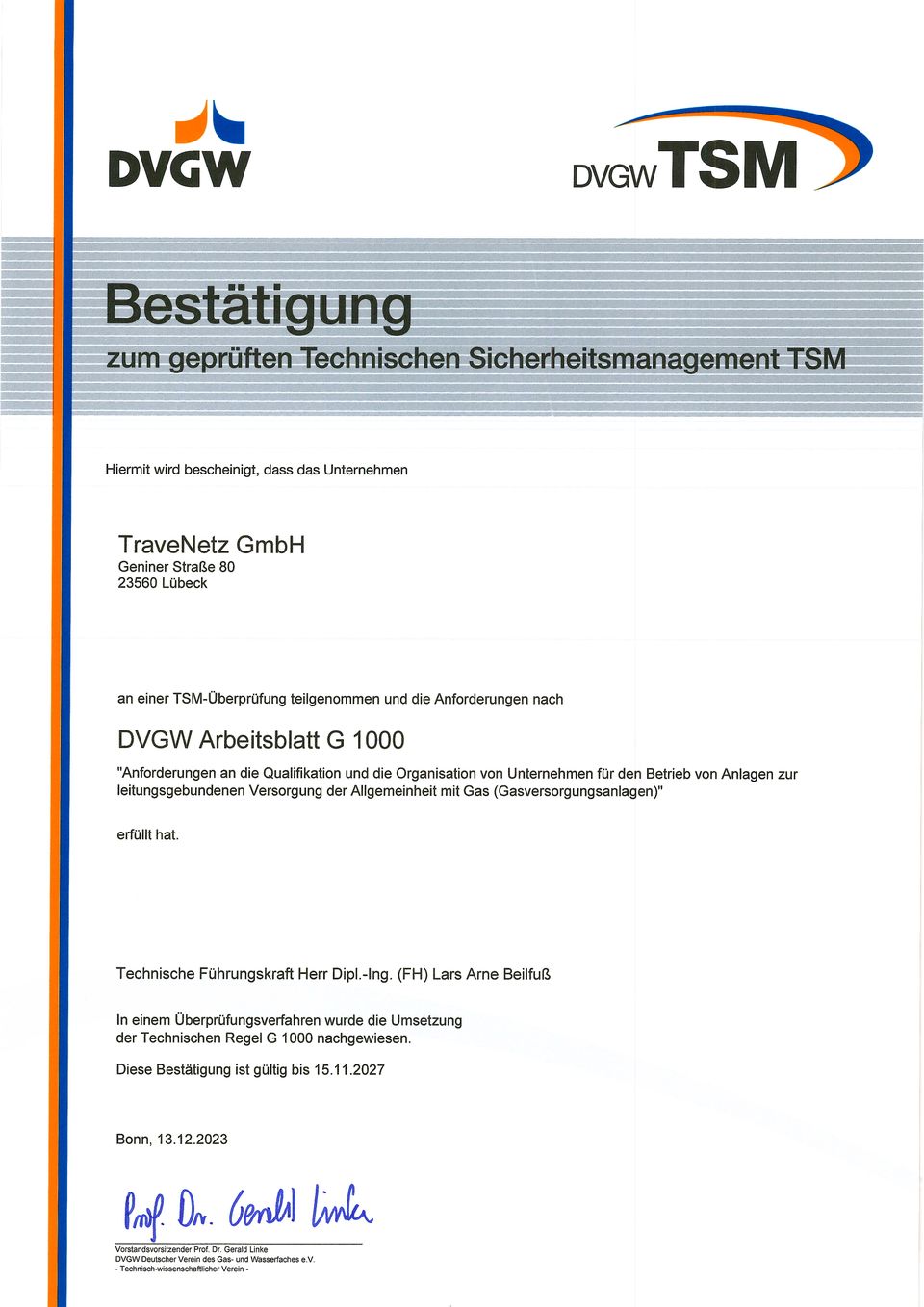 DVGW Arbeitsblatt G 1000: TraveNetz (Gas)