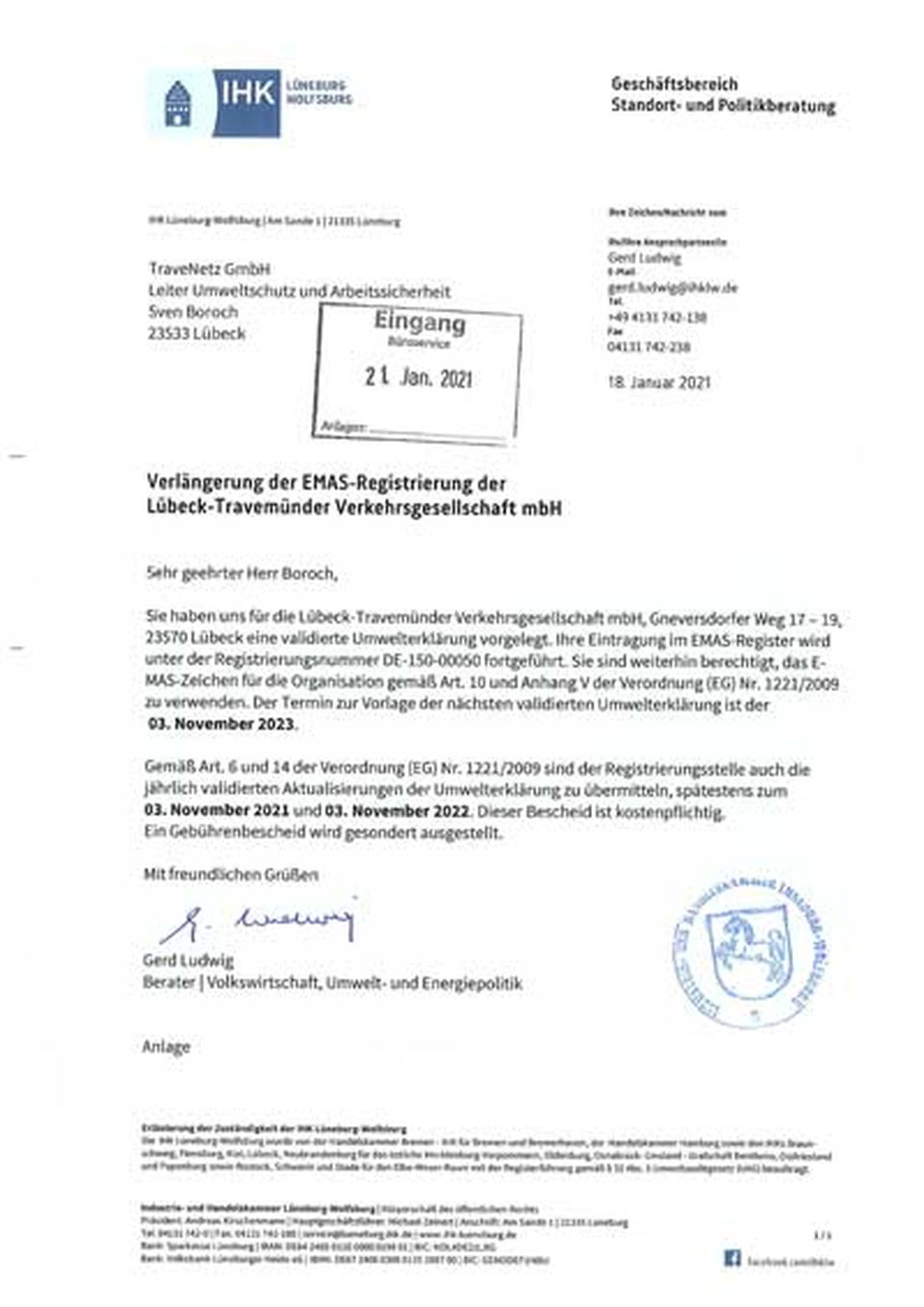 Verlängerung der EMAS-Registrierung der LVG mbH