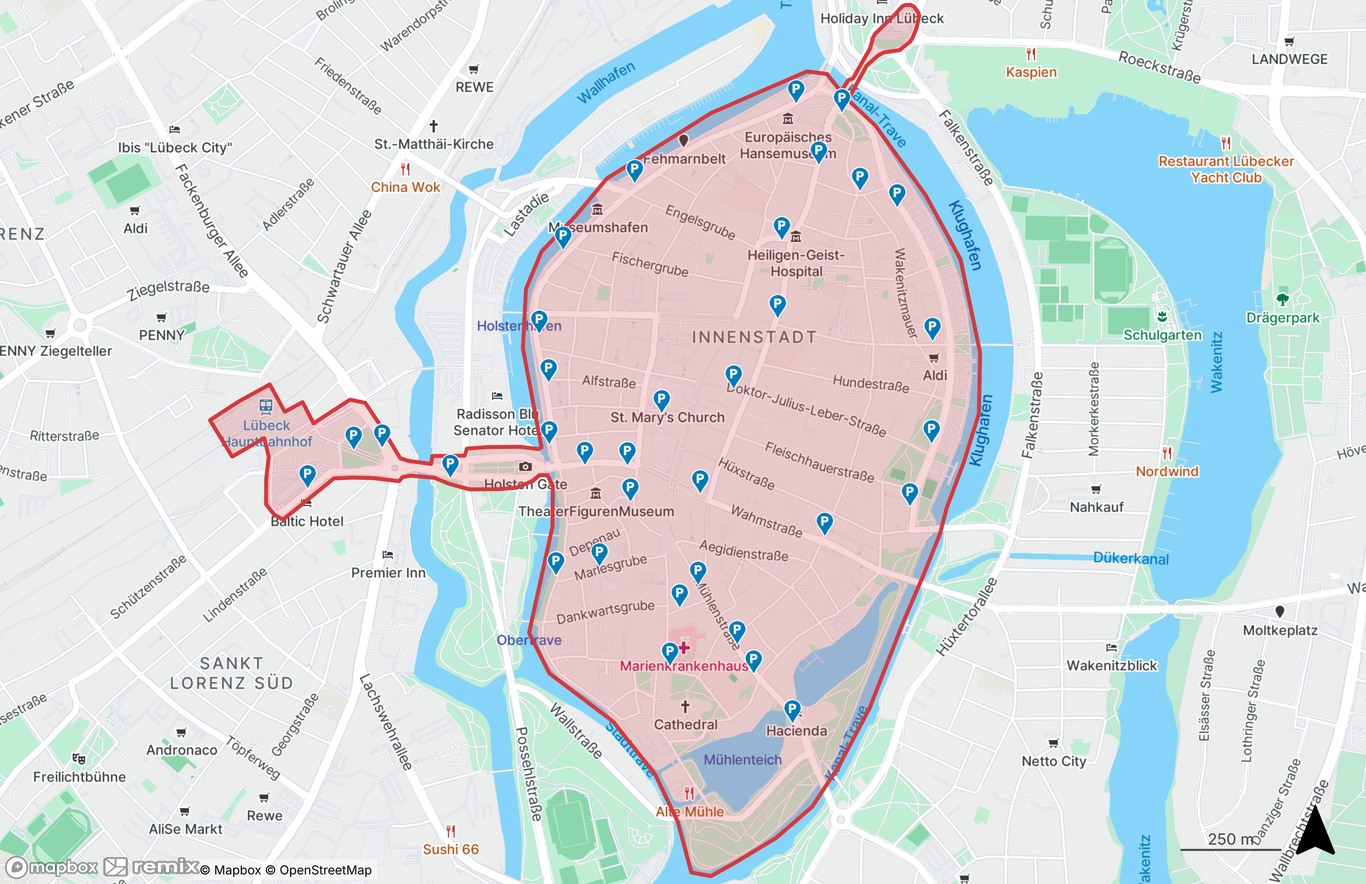 Stationen und Abstellverbotszonen in der Hansestadt Lübeck