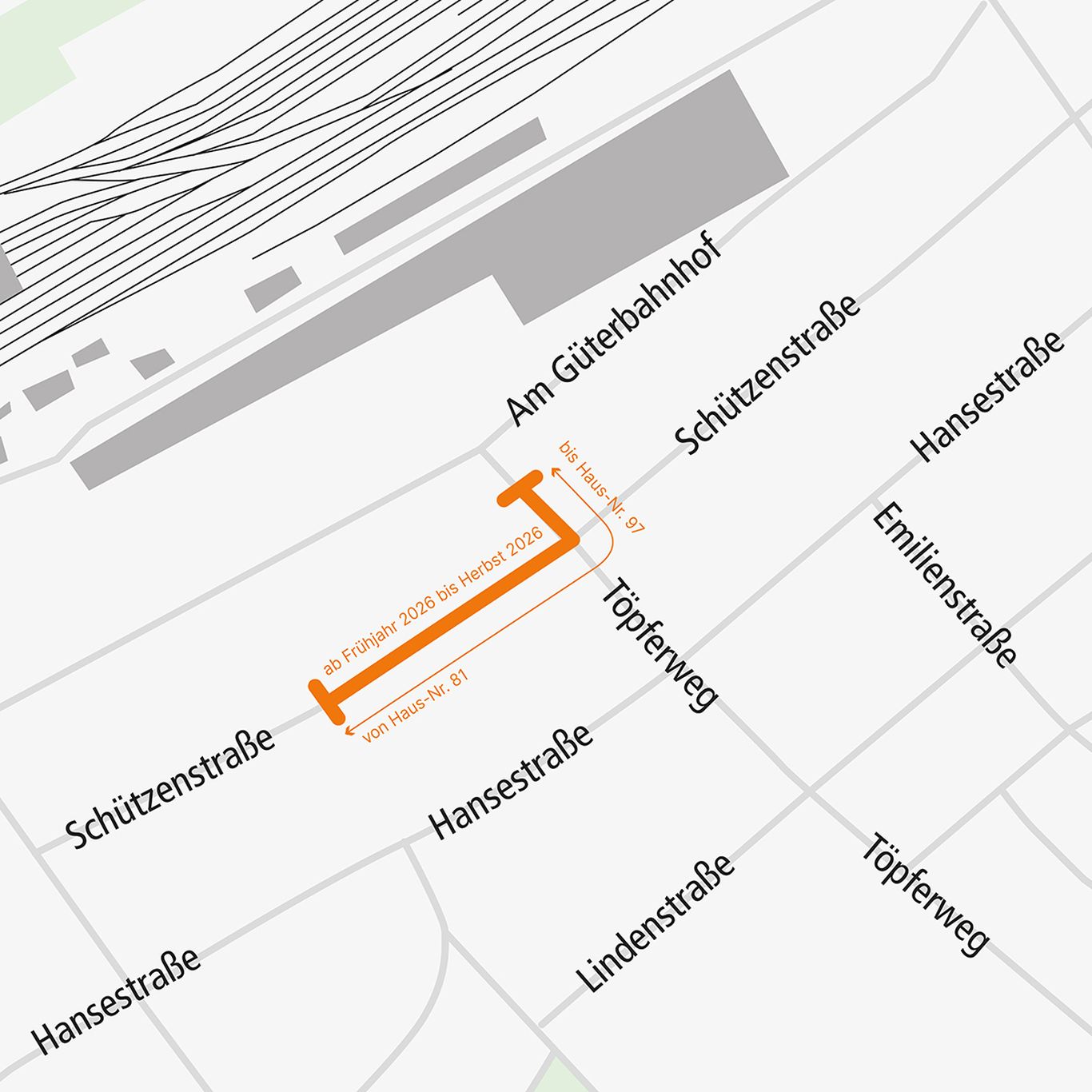 Grafik der Fernwärme Netzerweiterung von Güterbahnhof Süd bis zur Bestandsleitung