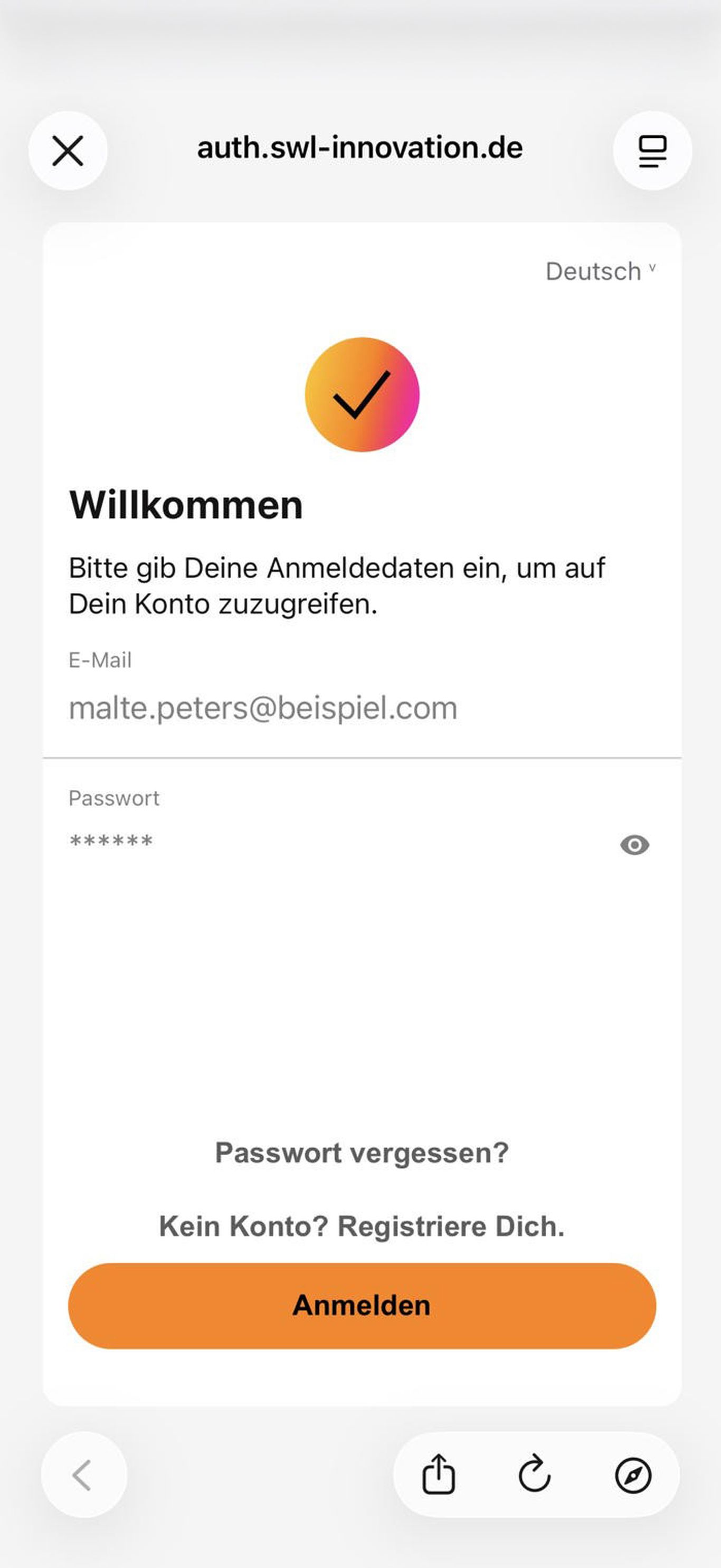 Screenshot der Lümobil App mit der Anleitung zum Anmelden