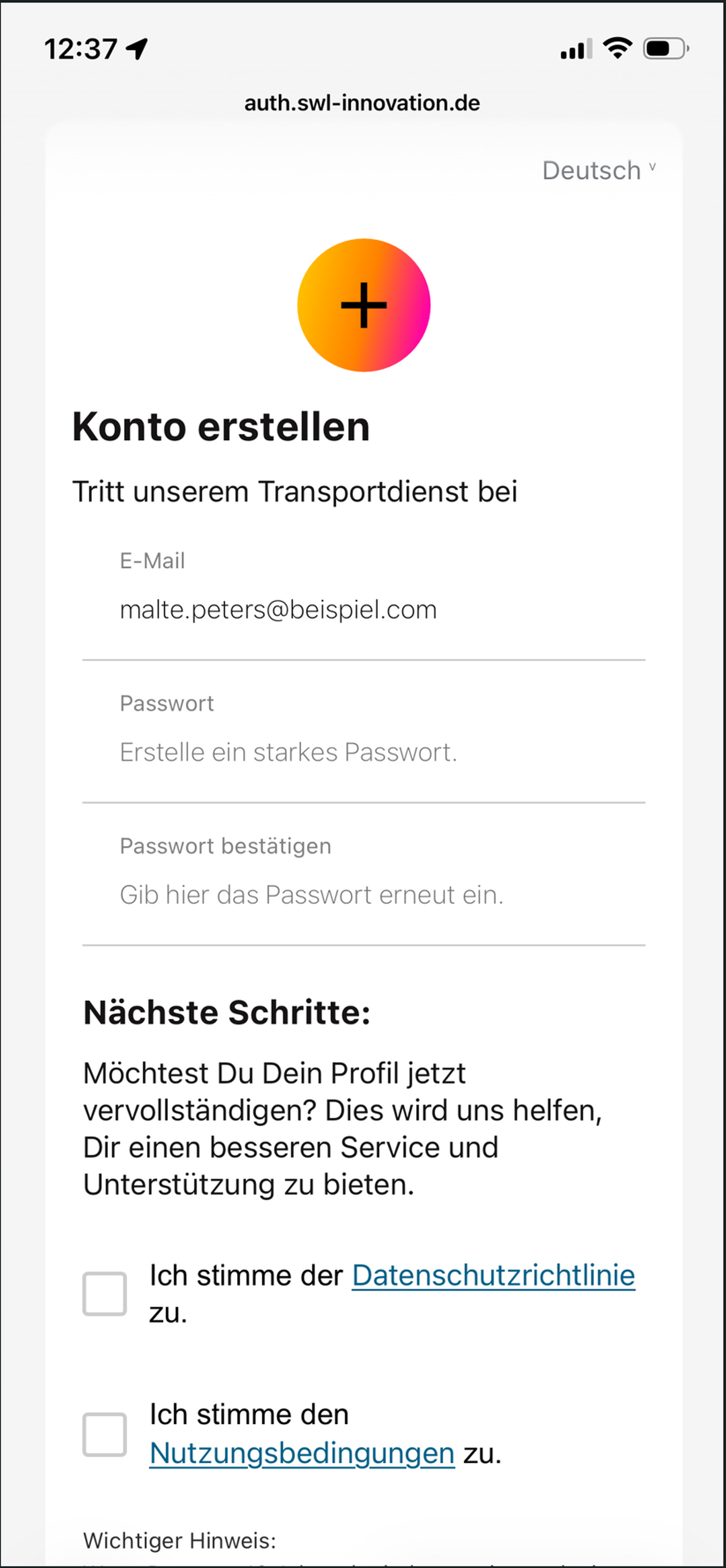 LüMobil: Konto erstellen